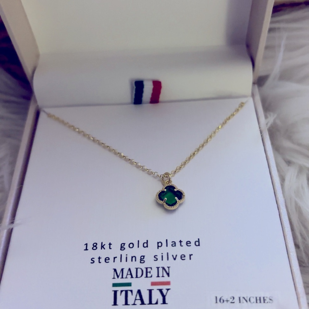 Brand New Mia Fiore 18kt gold plated sterling silver green clover leaf necklace - Picture 4 of 7